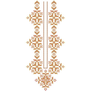 Traditional Pixel Geometric Neckline Embroidery Design with Symmetrical Folk Motifs