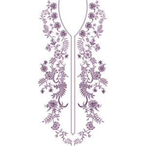 Elegant Floral Vine V-Neckline Embroidery Design with Symmetrical Botanical Detailing