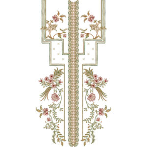 Elegant Floral Panel Neckline Embroidery Design with Structured Geometric Frame