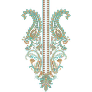 Elegant Paisley Floral Neckline Embroidery Design with Beaded Center Panel