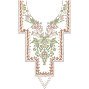 Elegant Floral Geometric Neckline Embroidery Design with Stepped Border and Central Motif