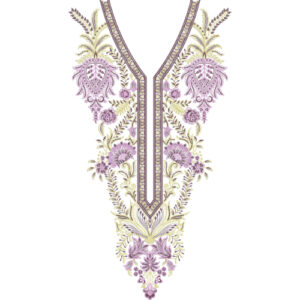 Elegant Paisley Floral V-Neckline Embroidery Design with Ornamental Detailing