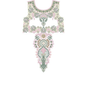 Intricate Floral Yoke Neckline Embroidery Design with Ornamental Drop Panel