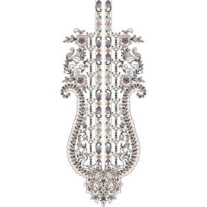 Intricate Baroque Floral Neckline Embroidery Design with Ornamental Paisley and Scroll Detailing