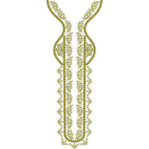 Elegant Curved Floral Neckline Embroidery Design with Beaded Border and Symmetrical Vines