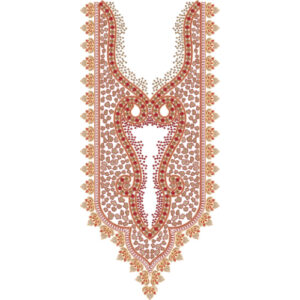 Ornate Beaded Floral Neckline Embroidery Design with Curved Paisley Frame