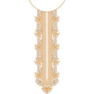Minimal Ornamental Linear Neckline Embroidery Design with Fan Motif Detailing