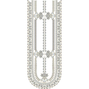 Elegant Linear Floral Neckline Embroidery Design with Symmetrical Vine Borders