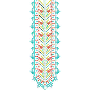 Colorful Geometric Floral Neckline Embroidery Design with Chevron and Diamond Detailing