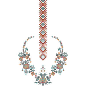Geometric Floral Neckline Embroidery Design with Diamond Panel and Curved Vine Motifs