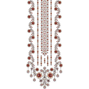 Elegant Floral Vine Neckline Embroidery Design with Geometric Panel and Ornamental Base