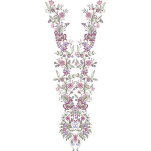 Elegant Floral Vine Neckline Embroidery Design with Ornamental Symmetrical Detailing