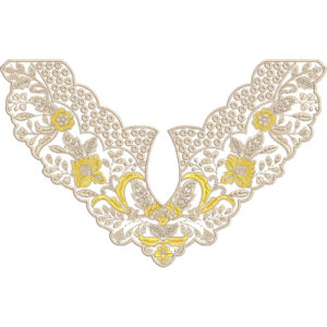 Elegant Lace Floral Neckline Embroidery Design with Scalloped Edges and Beaded Detailing