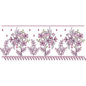 Delicate Floral Lace Embroidery Border with Hanging Vine Edge and Rose Motifs
