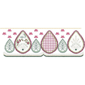 Paisley Lace Embroidery Border with Floral Fill Patterns and Scalloped Edge