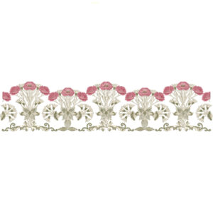 Elegant Rose Bouquet Lace Embroidery Border with Ornamental Base and Floral Clusters