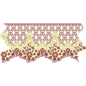 Floral Lace Embroidery Border with Diamond Net Pattern and Scalloped Flower Edge