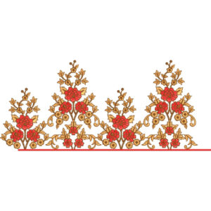 Symmetrical Floral Lace Embroidery Border with Clustered Blossoms and Vine Detailing