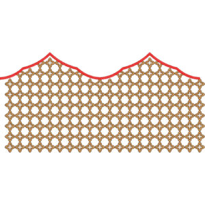 Geometric Lace Embroidery Border with Clover Motif Fill and Scalloped Neckline Edge