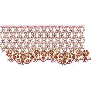 Floral Lace Embroidery Border with Diamond Net Pattern and Dense Flower Scalloped Edge