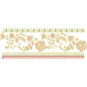 Flowing Floral Lace Embroidery Border with Curved Vine Motifs and Decorative Band Accents