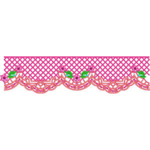 Floral Lace Embroidery Border with Diamond Net Pattern and Scalloped Decorative Edge