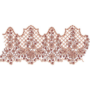 Vintage Floral Lace Embroidery Border with Lattice Background and Scalloped Edge