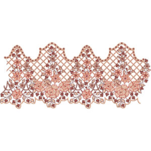 Vintage Floral Lace Embroidery Border with Diamond Lattice and Scalloped Rose Edge