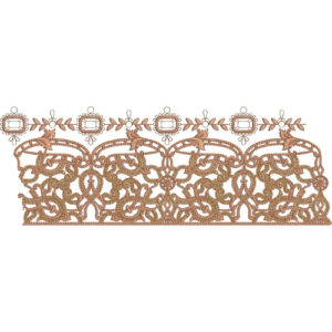 Ornamental Lace Embroidery Border with Interlaced Scrollwork and Geometric Top Motifs