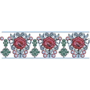 Floral Lace Embroidery Border with Rose Motifs, Scrollwork, and Geometric Accents