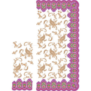 Traditional Paisley Floral Saree Embroidery Design with Rich Ornamental Scalloped Border