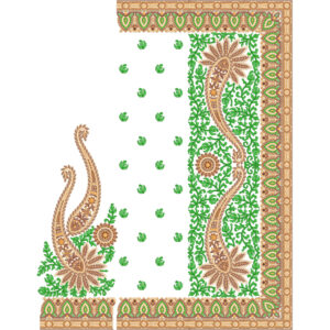 Grand Paisley Floral Saree Embroidery Design with Rich Green Vine Fill and Ornamental Border