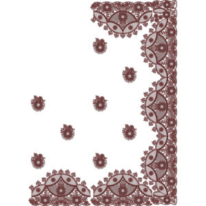 Elegant Floral Lace Saree Embroidery Design with Scalloped Border and Circular Buti Motifs