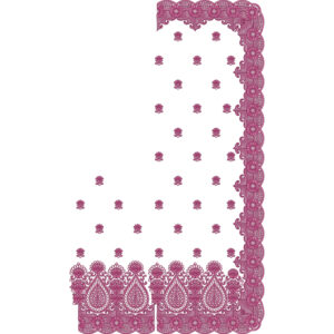 Elegant Paisley Lace Saree Embroidery Design with Scalloped Border and Floral Buti Layout