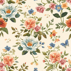 Vintage Peony and Wildflower Botanical Seamless Pattern Design