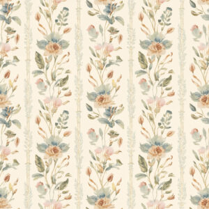 Vintage Botanical Floral Stripe Seamless Pattern with Soft Garden Flowers