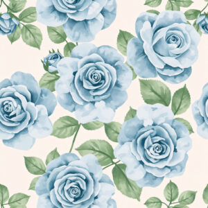 Elegant Blue Rose Seamless Floral Pattern with Botanical Leaves