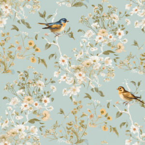 Vintage Bird and Wildflower Seamless Pattern with Botanical Branches
