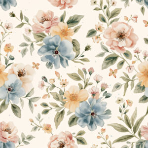 Vintage Pastel Garden Floral Seamless Pattern with Soft Botanical Blossoms