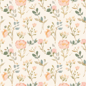 Soft Peach Wildflower Seamless Pattern with Minimal Botanical Sprigs