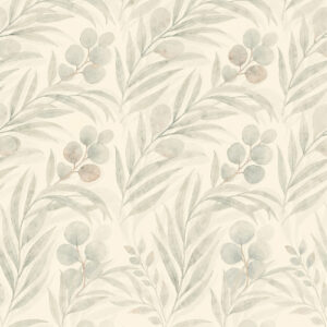 Minimal Neutral Botanical Leaf Seamless Pattern with Soft Eucalyptus Branches