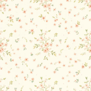Soft Peach Mini Blossom Seamless Pattern with Delicate Botanical Sprigs