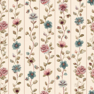 Vintage Floral Vine Stripe Seamless Pattern with Garden Blossoms