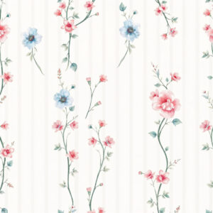 Delicate Pink and Blue Floral Stripe Seamless Pattern Design