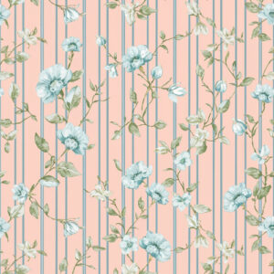 Vintage Blue Floral Vine Stripe Seamless Pattern with Botanical Blossoms
