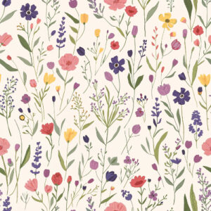 Colorful Wildflower Meadow Seamless Pattern with Botanical Garden Flowers