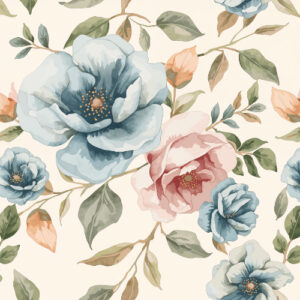 Elegant Blue and Blush Peony Garden Seamless Floral Pattern