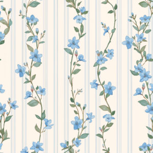 Vintage Blue Floral Vine Stripe Seamless Botanical Pattern