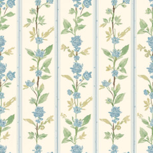 Vintage Blue Floral Botanical Stripe Seamless Pattern Design
