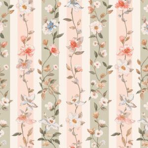 Vintage Pastel Floral Botanical Stripe Seamless Pattern Design